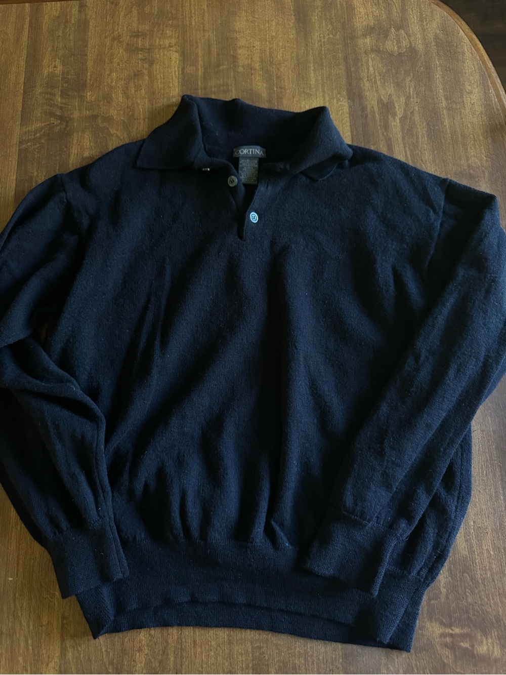 Men's Navy V-Neck Polo Sweater